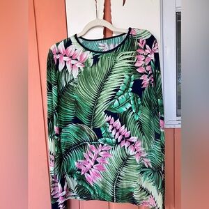 Lands' End Green and Pink Tropical Long Sleeve Top